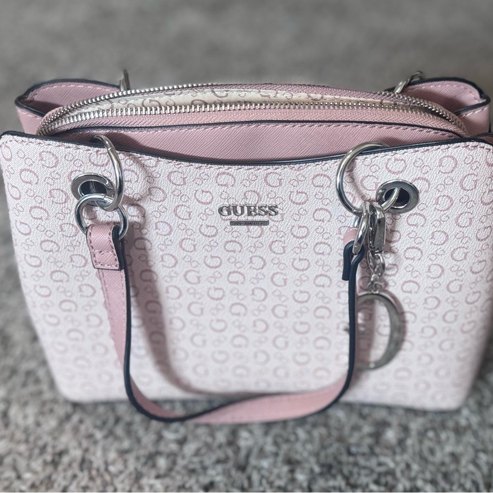 Guess Pink Metallic Shoulder Bag with Structured Design